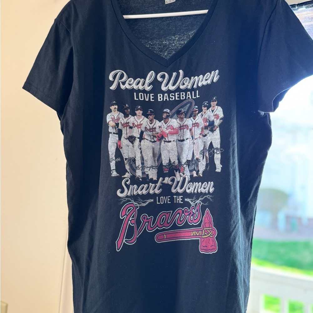 Gildan Black V-Neck "Real Women Love Baseball" Atlanta Braves Tee